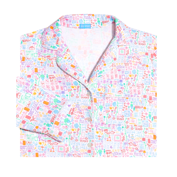 Mahjong Women’s Button Front Long Pajama Set