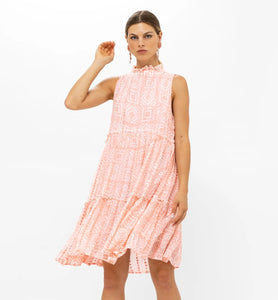 Ruffled Tier Short Dress Bali Pink
