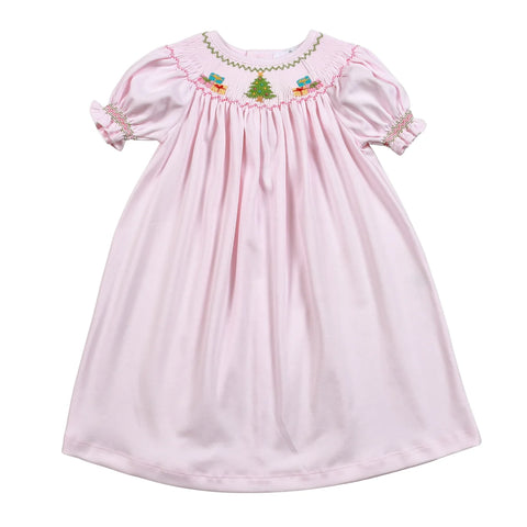 Pink Christmas Presents Smocked Dress