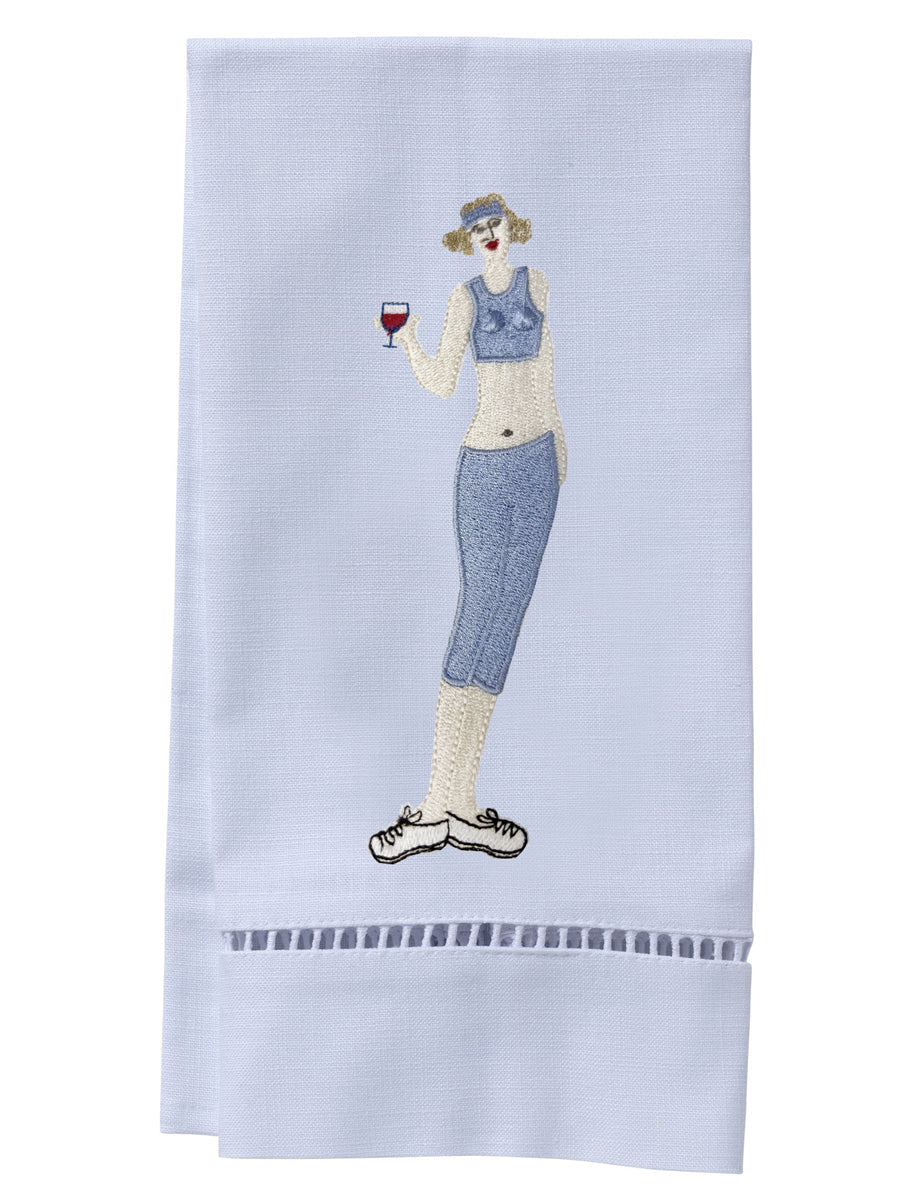 Wine Workout Girl Linen Guest Towel