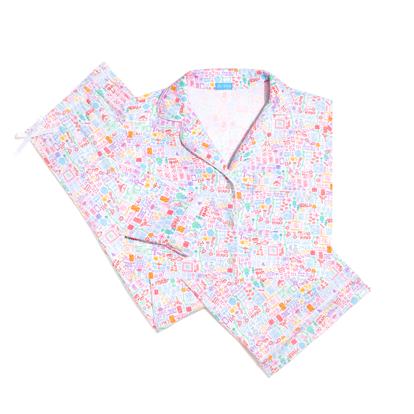 Mahjong Women’s Button Front Long Pajama Set