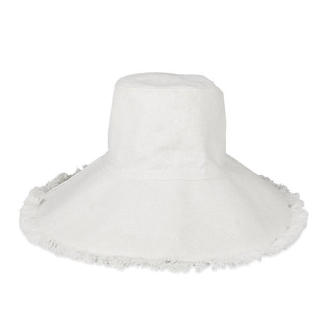 White Canvas Fringed Hat
