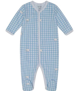Roller Rabbit Infant Hathi Blue Gingham Footie Pajamas