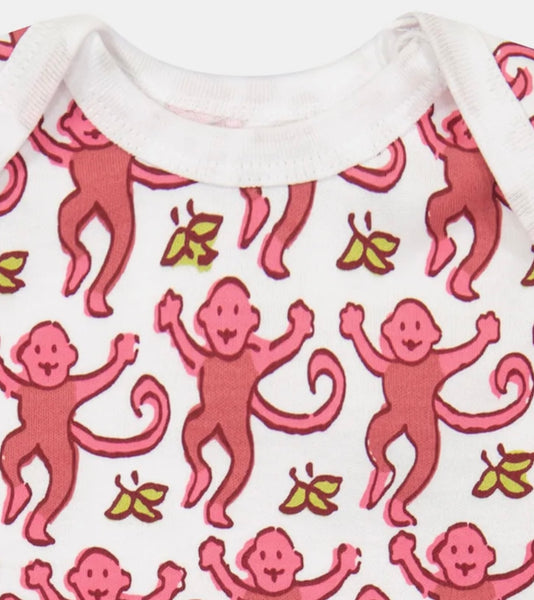 Roller Rabbit Infant Pink Monkey Short Sleeve Onesie