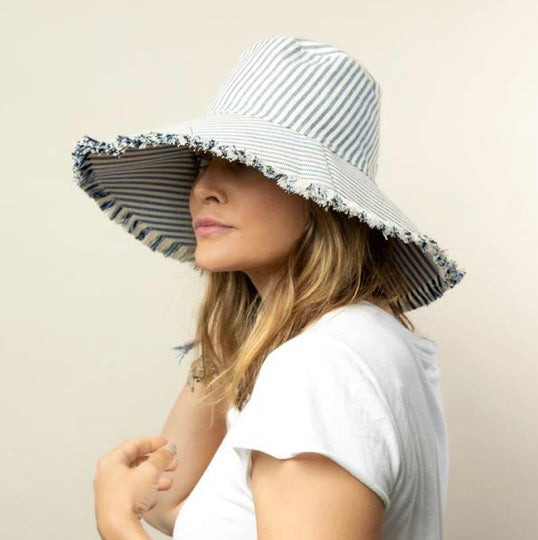 Striped Canvas Fringed Hat